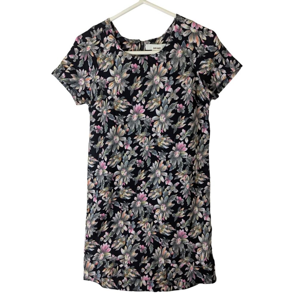 Sans Souchi Women size M Floral Sheath Dress Short Sleeve Office Zip Career Fun